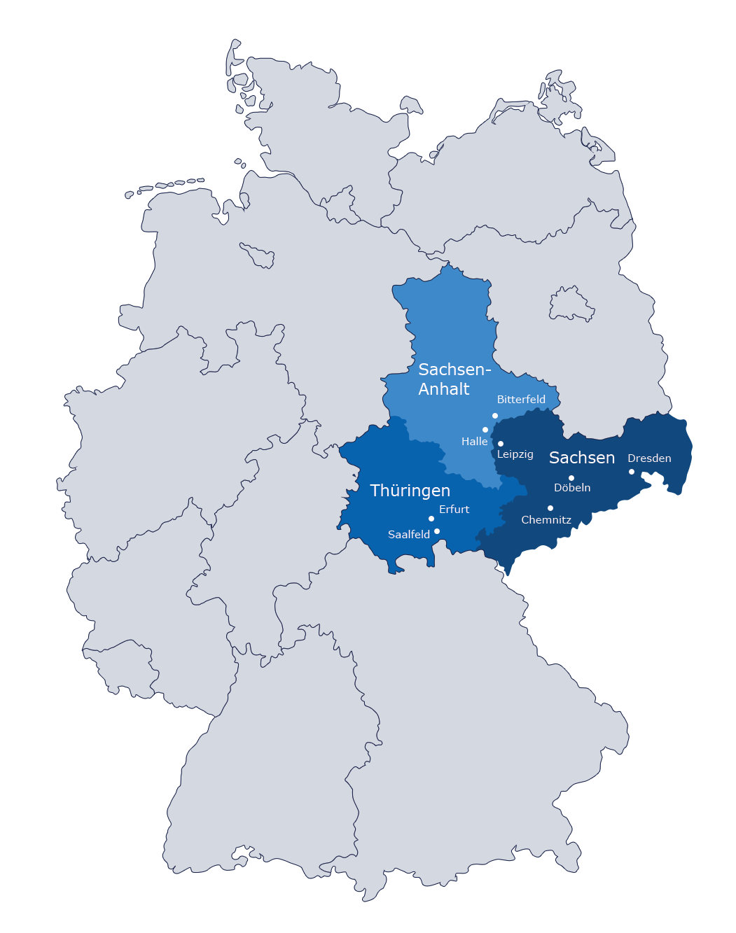 Robotron Bildungszentrum - Lage der Robotron Bildungszentren in Mitteldeutschland